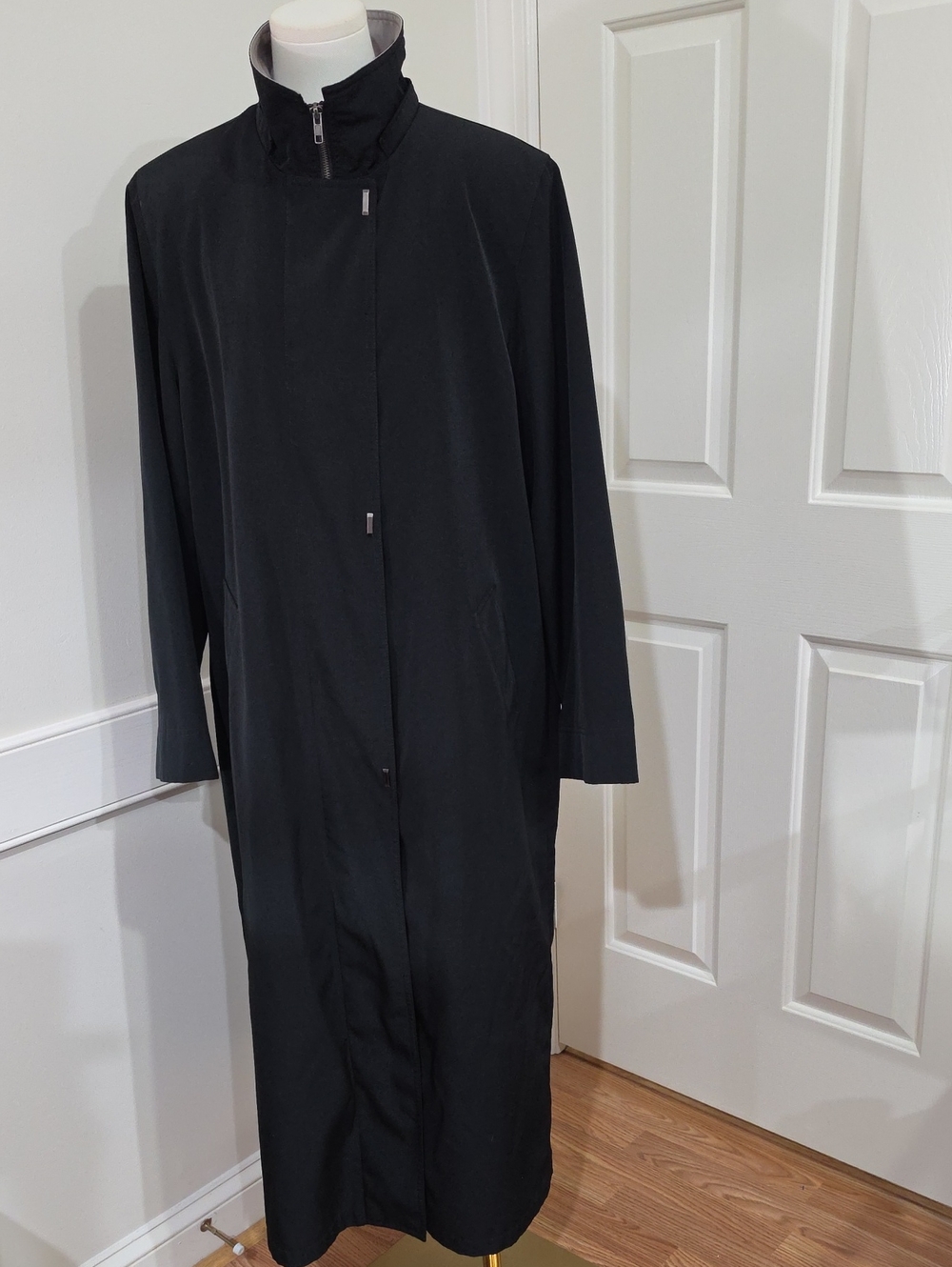 Vintage Gallery Minimalist All-Weather Black Duster Trench Coat Size 12